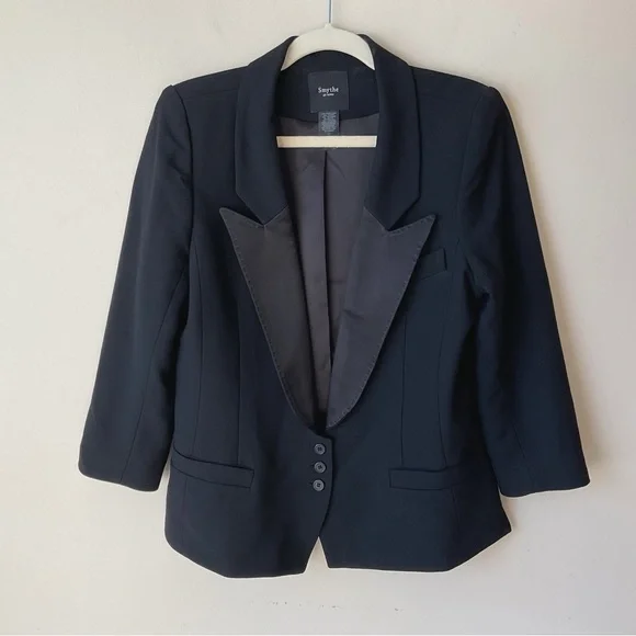 Smythe Les Vestes Peaked Lapel Wool Blend Tuxedo Blazer Black - Picture 3 of 10